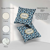 Custom Name Cartoon Husky Dog Faces Seamless Pattern Blue Heart Square Filled Cushion Throw Pillow Sofa Bed Home Decor Zip Washable UK Made