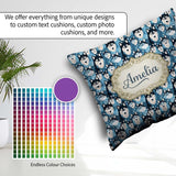 Custom Name Cartoon Husky Dog Faces Seamless Pattern Blue Heart Square Filled Cushion Throw Pillow Sofa Bed Home Decor Zip Washable UK Made
