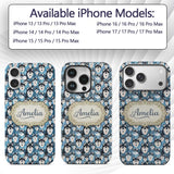 Cute Cartoon Husky Dog Faces Seamless Pattern Custom Name Protective Phone Case Mobile Cover Durable Everyday Smartphone Shock Resistant