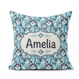 Custom Name Argyle Style Husky Dog Faces Seamless Blue Geometric Square Filled Cushion Throw Pillow Sofa Bed Home Decor Zip Washable UK Made
