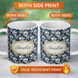 Personalized Custom Name Colorful Polygon Husky Portrait Seamless Pattern Vibrant Abstract 11oz Ceramic Coffee Tea Mug White Large Handle