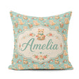Custom Name Ginger Kitten with Flowers Basket Seamless Soft Teal Square Filled Cushion Throw Pillow Sofa Bed Home Decor Zip Washable UK Made