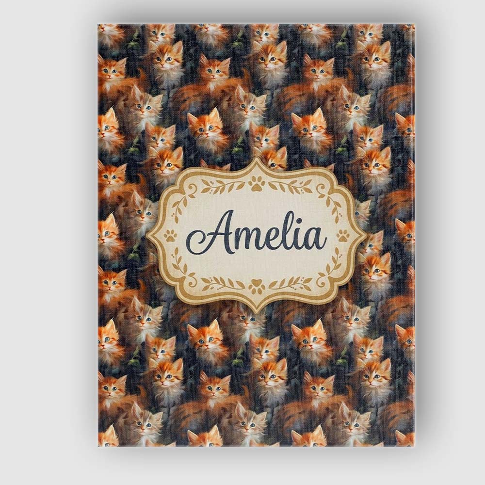 Personalised Name Fluffy Orange Kittens Custom  Modern Room Accent Elegant Feature Canvas Wall Art Print Decor Picture Ready to Hang