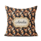 Custom Name Fluffy Orange Kittens Seamless Pattern Dark Artistic Square Filled Cushion Throw Pillow Sofa Bed Home Decor Zip Washable UK Made