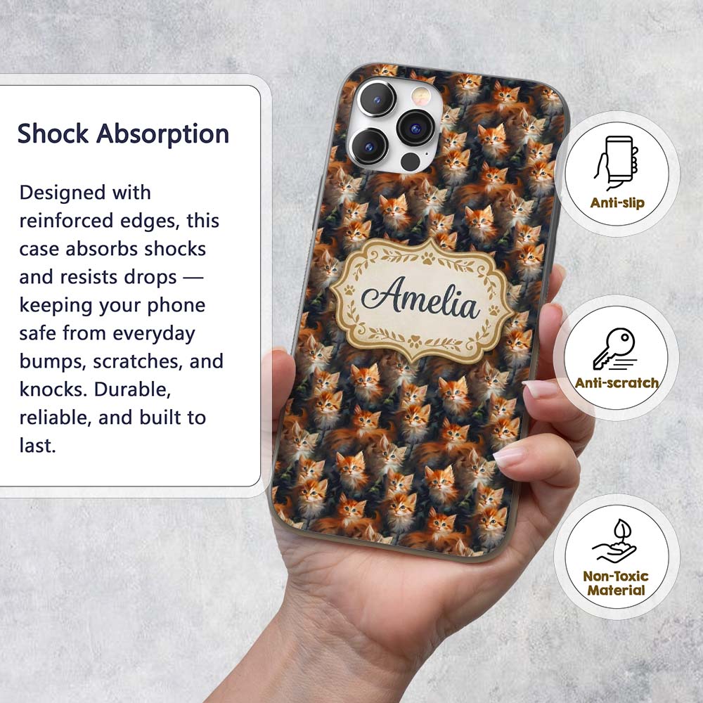 Fluffy Orange Kittens Seamless Printed Design Custom Name Protective Phone Case Mobile Cover Durable Everyday Smartphone Shock Resistant