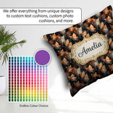 Custom Name Fluffy Orange Kittens Seamless Pattern Dark Artistic Square Filled Cushion Throw Pillow Sofa Bed Home Decor Zip Washable UK Made