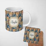 Personalized Custom Name Painterly Orange Kitten Cluster Seamless Pattern Rich Texture 11oz Ceramic Coffee Tea Mug White Large Handle