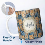 Personalized Custom Name Painterly Orange Kitten Cluster Seamless Pattern Rich Texture 11oz Ceramic Coffee Tea Mug White Large Handle