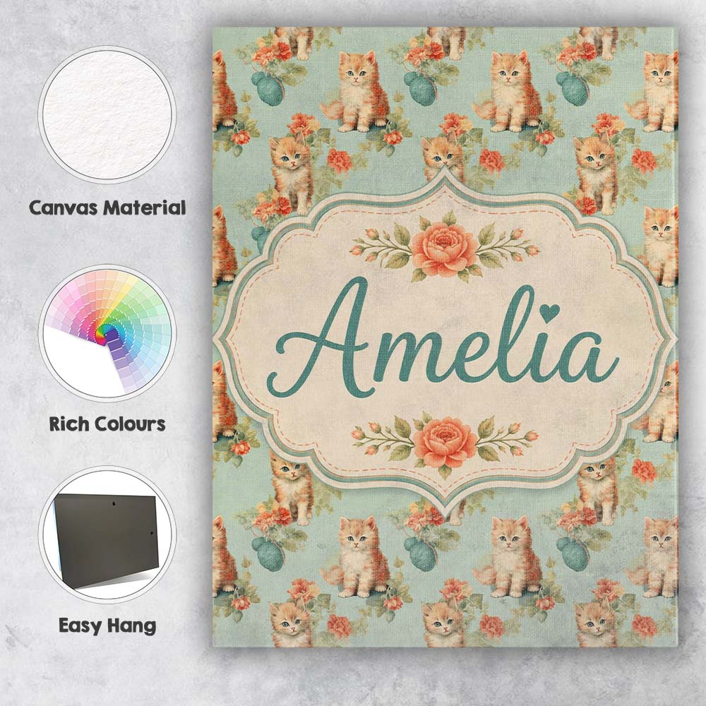 Personalised Name Cute Kitten with Yarn and Custom  Bespoke Interior Contemporary Canvas Wall Art Print Decor Picture Ready to Hang