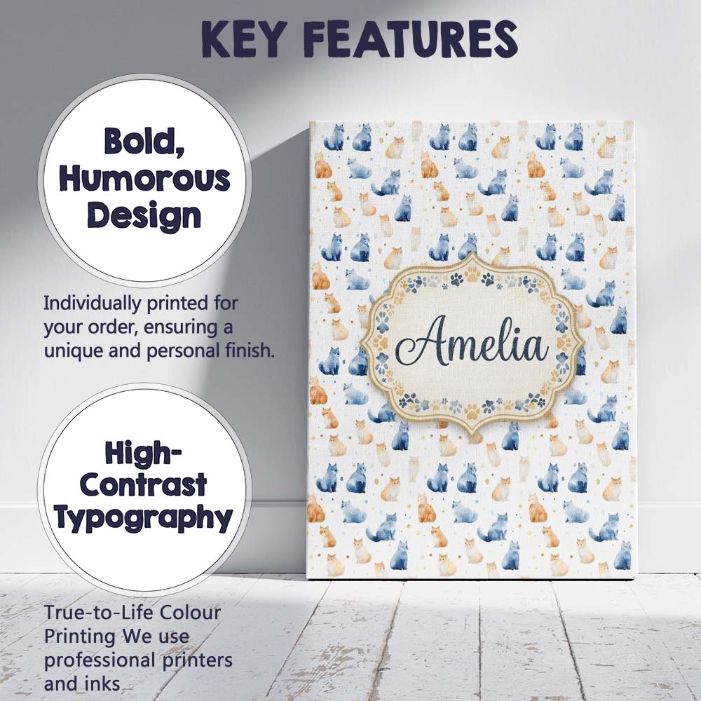 Personalised Name Soft Watercolor Blue and Custom  Unique Gift Idea Elegant Feature Canvas Wall Art Print Decor Picture Ready to Hang