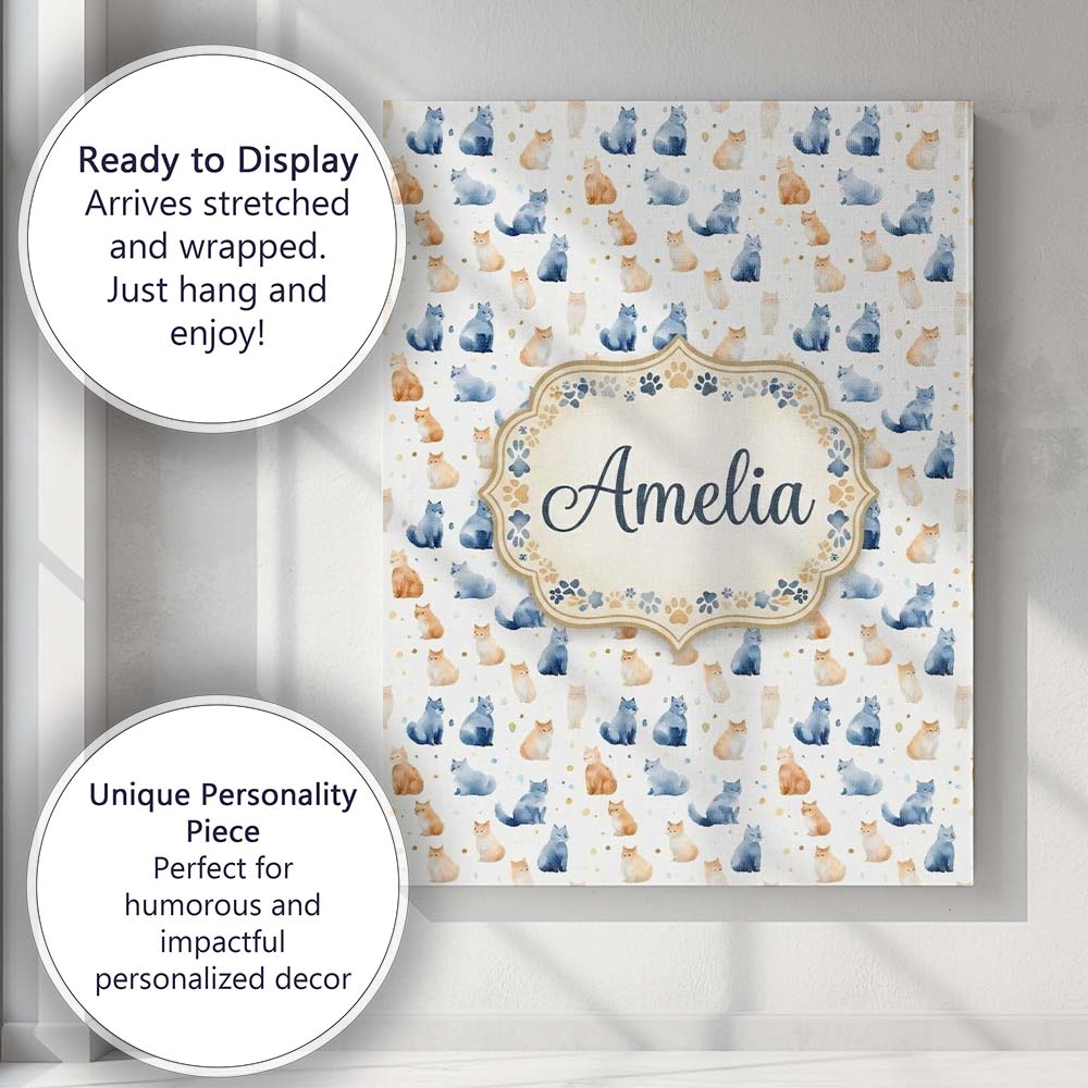 Personalised Name Soft Watercolor Blue and Custom  Unique Gift Idea Elegant Feature Canvas Wall Art Print Decor Picture Ready to Hang