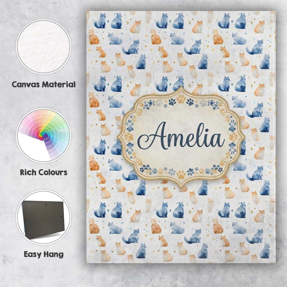 Personalised Name Soft Watercolor Blue and Custom  Unique Gift Idea Elegant Feature Canvas Wall Art Print Decor Picture Ready to Hang