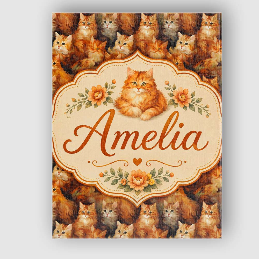 Personalised Name Fluffy Ginger Cats Custom Premium Decorative Design Modern Room Accent Canvas Wall Art Print Decor Picture Ready to Hang