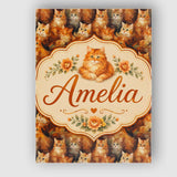 Personalised Name Fluffy Ginger Cats Custom Premium Decorative Design Modern Room Accent Canvas Wall Art Print Decor Picture Ready to Hang