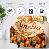 Fluffy Ginger Cats Painterly Seamless Pattern Rich Warm Texture  Personalised Custom Name Super Soft Fleece Blanket Bed Sofa Throw