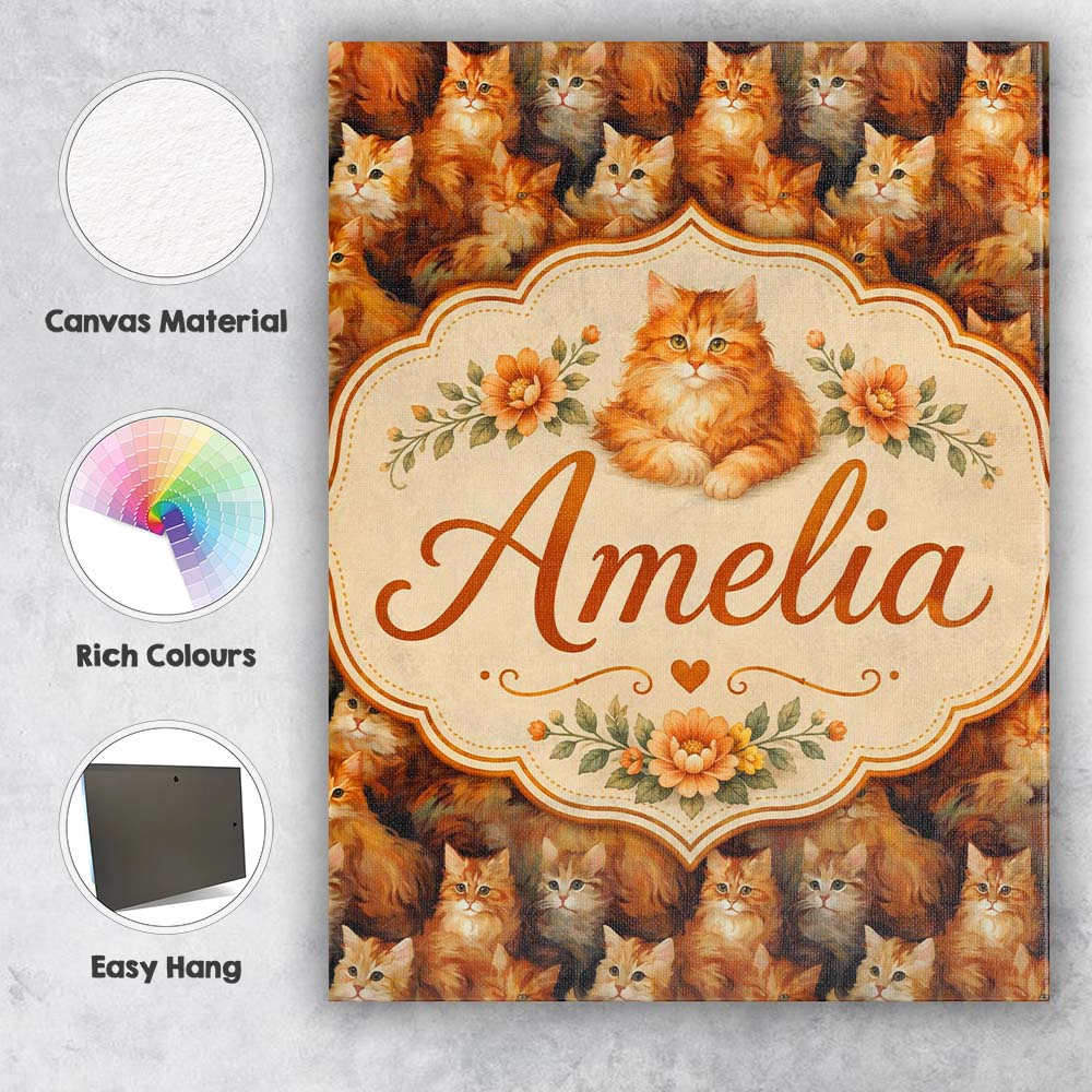 Personalised Name Fluffy Ginger Cats Custom Premium Decorative Design Modern Room Accent Canvas Wall Art Print Decor Picture Ready to Hang