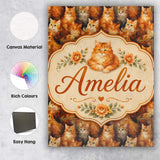 Personalised Name Fluffy Ginger Cats Custom Premium Decorative Design Modern Room Accent Canvas Wall Art Print Decor Picture Ready to Hang