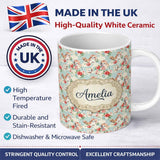 Personalized Custom Name Cute Cream Kittens with Floral Clouds Seamless Pattern Pastel Sky 11oz Ceramic Coffee Tea Mug White Large Handle