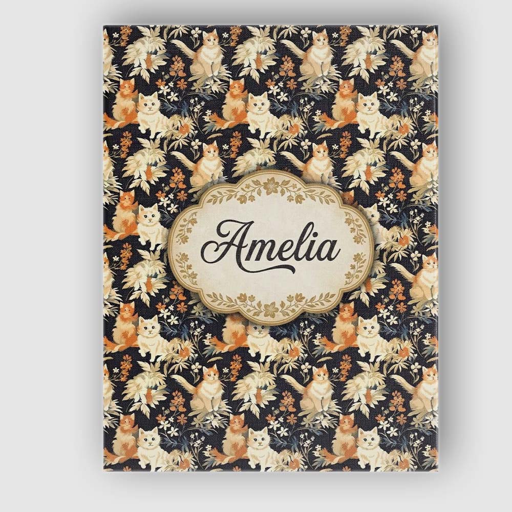 Personalised Name Elegant Cats and Botanical Custom Bespoke  Contemporary Display Canvas Wall Art Print Decor Picture Ready to Hang