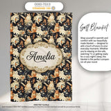Elegant Cats and Botanical Floral Seamless Pattern Dark Vintage  Personalised Custom Name Super Soft Fleece Blanket Bed Sofa Throw