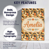Personalised Name Style Cats Autumn Leaves Custom  Unique Gift Idea Elegant Feature Canvas Wall Art Print Decor Picture Ready to Hang