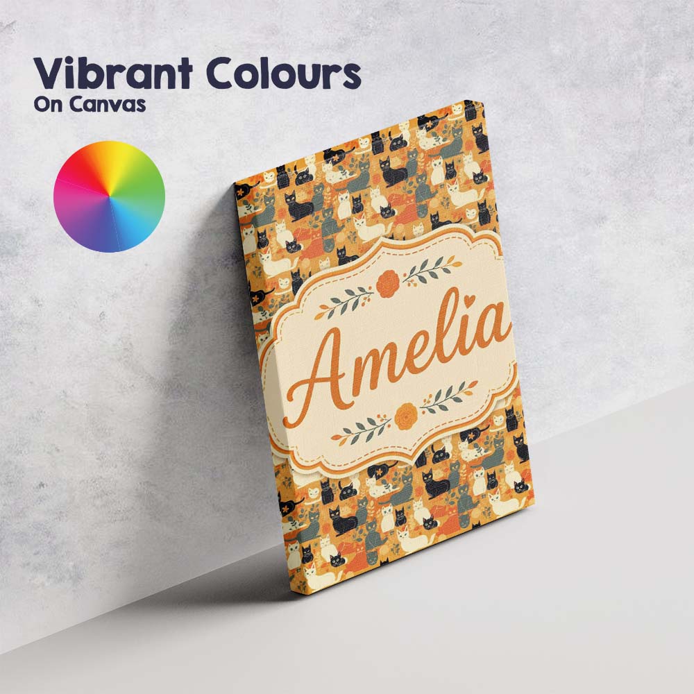 Personalised Name Style Cats Autumn Leaves Custom  Unique Gift Idea Elegant Feature Canvas Wall Art Print Decor Picture Ready to Hang