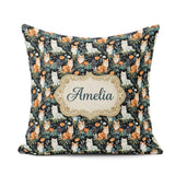 Custom Name Cute Floral Garden Cats with Dark Botanical Seamless Square Filled Cushion Throw Pillow Sofa Bed Home Decor Zip Washable UK Made