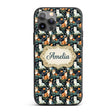 Cute Floral Garden Cats with Dark Printed Design Custom Name Protective Phone Case Mobile Cover Durable Everyday Smartphone Shock Resistant