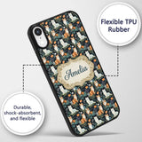 Cute Floral Garden Cats with Dark Printed Design Custom Name Protective Phone Case Mobile Cover Durable Everyday Smartphone Shock Resistant