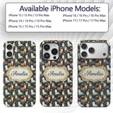 Cute Floral Garden Cats with Dark Printed Design Custom Name Protective Phone Case Mobile Cover Durable Everyday Smartphone Shock Resistant