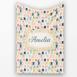 Pastel Watercolor Cute Cats Repeating Pattern Soft Neutral  Personalised Custom Name Super Soft Fleece Blanket Bed Sofa Throw