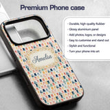 Pastel Watercolor Cute Cats Repeating Pattern Custom Name Protective Phone Case Mobile Cover Durable Everyday Smartphone Shock Resistant