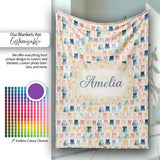 Pastel Watercolor Cute Cats Repeating Pattern Soft Neutral  Personalised Custom Name Super Soft Fleece Blanket Bed Sofa Throw