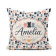 Custom Name Playful Cartoon Cats with Hearts and Doodles Pattern Square Filled Cushion Throw Pillow Sofa Bed Home Decor Zip Washable UK Made