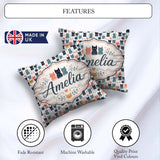 Custom Name Playful Cartoon Cats with Hearts and Doodles Pattern Square Filled Cushion Throw Pillow Sofa Bed Home Decor Zip Washable UK Made