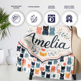 Playful Cartoon Cats with Hearts and Doodles Seamless Pattern Name  Personalised Custom Name Super Soft Fleece Blanket Bed Sofa Throw