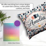 Custom Name Playful Cartoon Cats with Hearts and Doodles Pattern Square Filled Cushion Throw Pillow Sofa Bed Home Decor Zip Washable UK Made