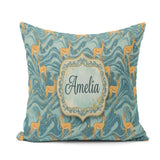 Custom Name Artistic Golden Antelope on Teal Background Seamless Square Filled Cushion Throw Pillow Sofa Bed Home Decor Zip Washable UK Made