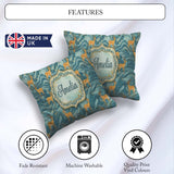 Custom Name Artistic Golden Antelope on Teal Background Seamless Square Filled Cushion Throw Pillow Sofa Bed Home Decor Zip Washable UK Made