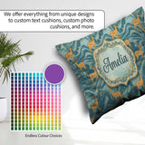 Custom Name Artistic Golden Antelope on Teal Background Seamless Square Filled Cushion Throw Pillow Sofa Bed Home Decor Zip Washable UK Made