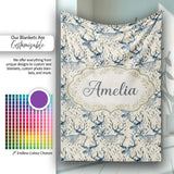 Elegant Blue Deer with Botanical Leaves Soft Beige Background  Personalised Custom Name Super Soft Fleece Blanket Bed Sofa Throw