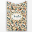 Artistic Antelope in Jungle Leaves Warm Earth Tone Seamless Pattern  Personalised Custom Name Super Soft Fleece Blanket Bed Sofa Throw