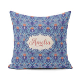 Custom Name Ornate Damask Deer with Floral Motifs Blue Seamless Square Filled Cushion Throw Pillow Sofa Bed Home Decor Zip Washable UK Made