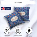 Custom Name Ornate Damask Deer with Floral Motifs Blue Seamless Square Filled Cushion Throw Pillow Sofa Bed Home Decor Zip Washable UK Made