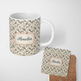Personalized Custom Name Minimal Antelope with Soft Leaves Neutral Background Seamless 11oz Ceramic Coffee Tea Mug White Large Handle