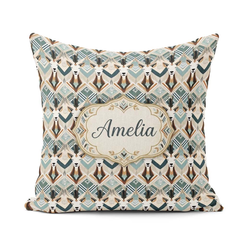 Custom Name Geometric Antelope Head Art Deco Style Seamless Name Square Filled Cushion Throw Pillow Sofa Bed Home Decor Zip Washable UK Made