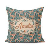 Custom Name Impala Deer in Lush Jungle Leaves Seamless Name Cute Square Filled Cushion Throw Pillow Sofa Bed Home Decor Zip Washable UK Made