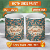Personalized Custom Name Vibrant Impala Deer in Lush Jungle Leaves Seamless Pattern Name Cute 11oz Ceramic Coffee Tea Mug White Large Handle