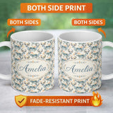 Personalized Custom Name Watercolor Antelope with Soft Pastel Background Seamless Pattern 11oz Ceramic Coffee Tea Mug White Large Handle