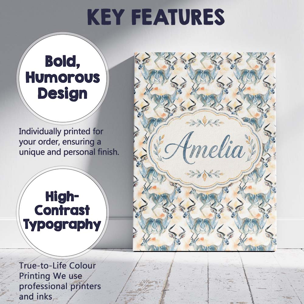 Personalised Name Watercolor Antelope with Custom  Unique Gift Idea Elegant Feature Canvas Wall Art Print Decor Picture Ready to Hang